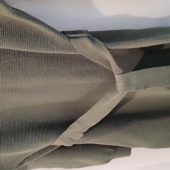 Women's Off Shoulder Sweater Dress Ribbed Tie Waist Short Bodycon Dress Green - Picture 6 of 9